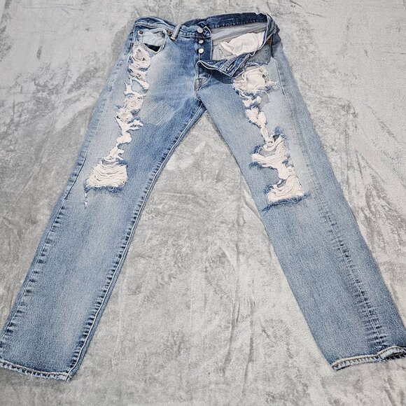 Levis 501 CT Jeans 34X32 Taper Fit Distressed Button Fly Denim READ - Picture 1 of 11